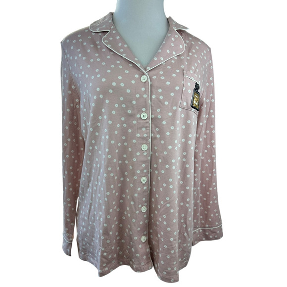 NWT Soma Embraceable Pj Top Perfume Sequin Pocket Pink White Circle Print XL - Picture 11 of 11